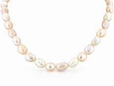 Baroque shaped 8.0 - 8.5mm freshwater cultured pearl necklace with a gold plated clasp. Pearl