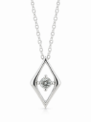 One round brilliant cut diamond sits inside a kite shaped geometric pendant. Approx. height 12mm