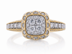 14ct Yellow Gold Cushion Shaped Cluster Diamond Ring 1.00 Carats