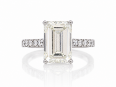 18ct White Gold Single Stone Emerald Cut With Shoulders Diamond Ring (5.01) 5.37 Carats