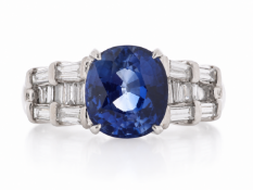 Platinum Oval GIA Sapphire And Diamond Ring (S3.28) 0.76 Carats