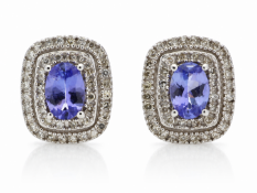 9ct White Gold Diamond And Tanzanite Halo Earrings