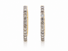 10ct Yellow Gold Claw Set Semi Eternity Diamond Hoop Earring 1.02 Carats