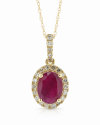 14ct Yellow Gold Oval Ruby And Diamond Pendant And Chain (R1.62) 0.26 Carats