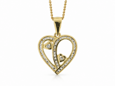 9ct Yellow Gold Heart Pendant Set With Diamonds 0.23 Carats
