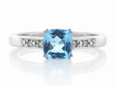 9ct White Gold Blue Topaz Diamond Ring