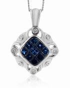 18ct White Gold Ladies Dress Diamond And Sapphire Pendant (S1.90) 0.18 Carats