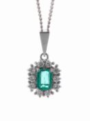 Platinum Emerald Cluster Claw Set Diamond And Emerald Pendant (E0.48) 0.22 Carats