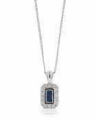 18ct White Gold Ladies Dress Diamond And Sapphire Pendant And Chain (S0.25) 0.40 Carats