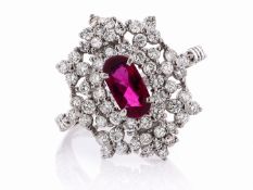 Platinum Cluster Diamond And Ruby Ring (R0.82) 1.17 Carats