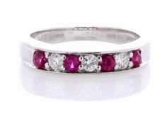 Platinum Semi Eternity Diamond And Ruby Ring (R0.35) 0.20 Carats