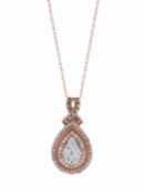 9ct Rose Gold Pear Cluster Claw Set Diamond Pendant And Chain 0.50 Carats
