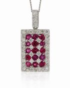 18ct White Gold Emerald Cluster Claw Set Diamond And Ruby Pendant And Chain (R1.06) 0.64 Carats