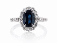 Platinum Oval Cluster Claw Set Diamond And Sapphire Ring (S2.45) 0.94 Carats