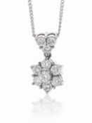 Platinum Flower Cluster Diamond Pendant And Chain 1.00 Carats