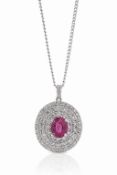 Platinum Oval Cluster Claw Set Diamond And Ruby Pendant (R1.18) 0.98 Carats