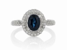 14ct White Gold Oval Cluster Claw Set Diamond And Sapphire Ring (S1.50) 0.52 Carats