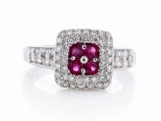 Platinum Ladies Dress Diamond And Ruby Ring (R0.41) 0.80 Carats