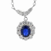 Platinum Ladies Dress Diamond And Sapphire Pendant And Chain (S1.14) 0.81 Carats