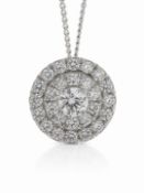 Platinum Round Cluster Claw Set Diamond Pendant And Chain (D0.34) 1.08 Carats