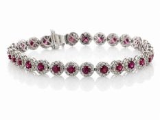 14ct White Gold Round Cluster Claw Set Diamond And Ruby Bracelet (R4.75) 3.00 Carats