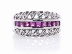 Platinum Semi Eternity Diamond And Ruby Ring (R0.87) 0.12 Carats