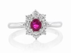 Platinum Single Stone With Halo Setting And Ruby Ring (R0.41) 0.56 Carats