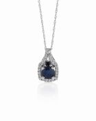 14ct White Gold Ladies Dress Diamond And Sapphire Pendant And Chain (S0.50) 0.10 Carats