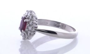 Platinum Single Stone With Halo Setting And Ruby Ring (R0.63) 0.42 Carats