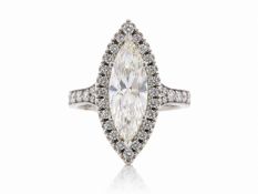 18ct White Gold Marquise Halo with shoulders Diamond Ring 3.01 Carats