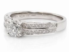 18ct White Gold Single Stone Diamond Ring With Double Chanel Set Shoulders (0.70) 0.83 Carats