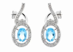 9ct White Gold Diamond And Blue Topaz Earring (BT1.69) 0.05 Carats