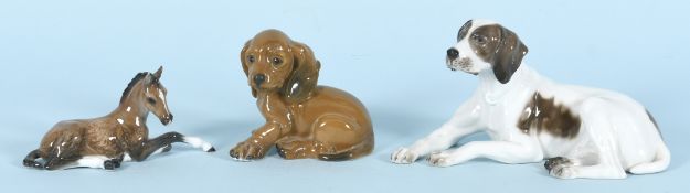 Figuren, 3 Stück - Jagdhund, Dackelwelpe und Fohlen "Rosenthal"
