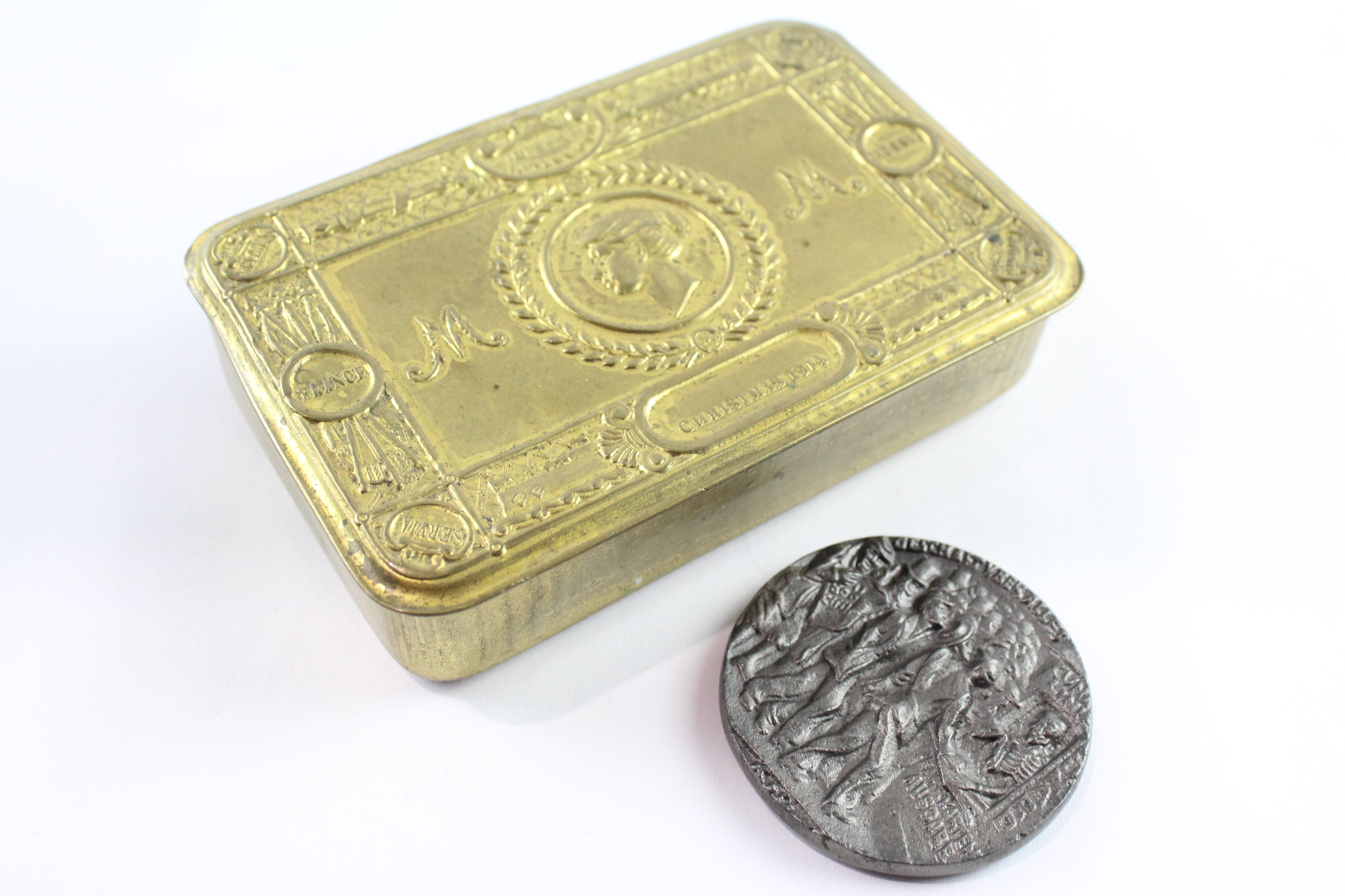 WW1 1914 Princess Mary Christmas Tin W/ R.M.S Lusitania Medal - WW1 Princess Mary Christmas Tin W/