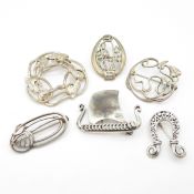 Collection of Sterling Silver Brooches, inc. Celtic, Ship, Viking (33.8g)