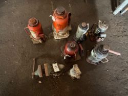 Assorted Hydraulic Bottle Jacks and Bench Vise