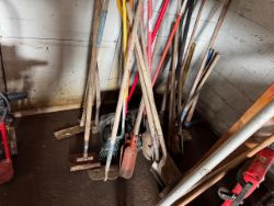 Assorted Shovels, Rakes and Hand Tools