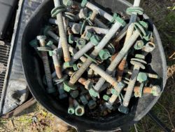 Tub of Large Bolts and Heavy Hardware