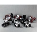 Konvolut 8 Kameras, 2 Objektive, bestehend aus Exakta Varex IIb mit Objektiv Zeiss Tessar 2.8/50, A