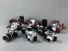 Konvolut 8 Kameras, 2 Objektive, bestehend aus Exakta Varex IIb mit Objektiv Zeiss Tessar 2.8/50, A