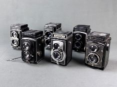 Konvolut von sechs Kameras, zweiäugig, bestehend aus Rolleicord mit Zeiss Triotar 1:3,5 f= 7,5cm un