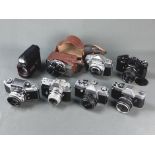 Konvolut, 6 Kameras mit Objektiven, 2 Filmkameras, bestehend aus Elbaflex mit Objektiv Pancolar 2/5