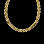 Collier, 750/18K Gelbgold (punziert), 36,83g, Zungenschließe mit Sicherheitsacht, Breite ca. 10mm, 
