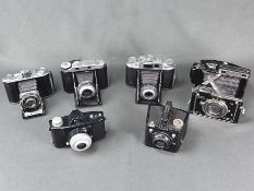 Konvolut 6 Kameras verschieden, darunter Plaubel Makina, Kodak Duo Six 20 Series II, Agfa Isolette,