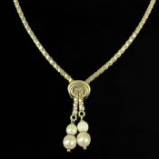 Kette mit Perlenenden, 585/14K Gelbgold (schwer leserlich punziert und getestet), Gesamtgewicht 11,