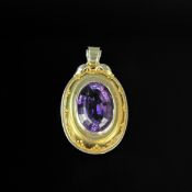 Amethyst Anhänger, 585/14K Gelbgold (punziert), Gesamtgewicht 15,93g, facettierter ovaler Amethyst,