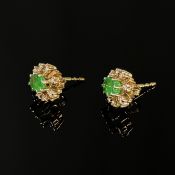 Smaragd Diamant Ohrstecker, 585/14K Gelbgold (punziert), Gesamtgewicht 3,89g, je Ohrstecker besetzt