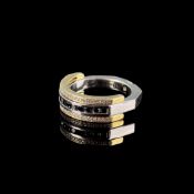 Diamant Ring, 750/18K Weiß/Gelbgold (punziert), Gesamtgewicht 8g, Weißgoldring halbseitig besetzt m