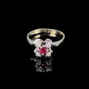 Rubin Diamant Ring, 585/14K Weißgold (punziert), Gesamtgewicht 3,1g, Ringgröße 52 *4617/5655/003(in