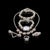 Böhmischer Granatschmuck, Set mit 6 Teilen, 835 Silber (getestet und punziert), Gesamtgewicht 89g, 